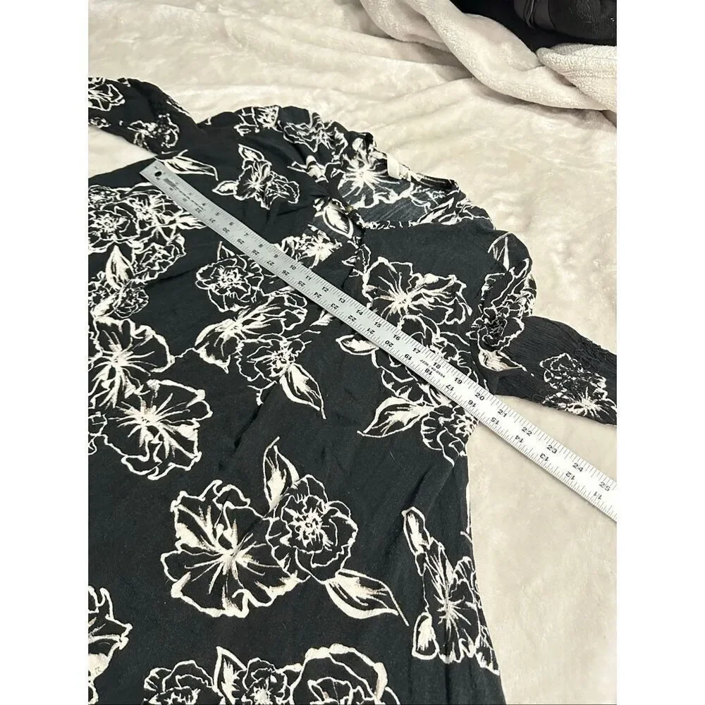Free people Long Sleeve Black White Tree Swing Tunic Mini Dress Size XS